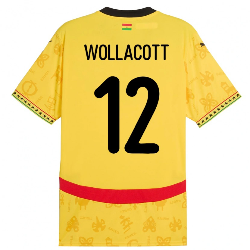 Danxen Mujer Camiseta Ghana Joe Wollacott #12 Amarillo 2ª Equipación 24-26 La Camisa México