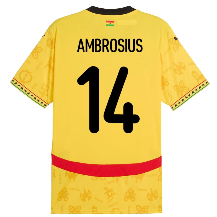 Danxen Mujer Camiseta Ghana Stephan Ambrosius #14 Amarillo 2ª Equipación 24-26 La Camisa México