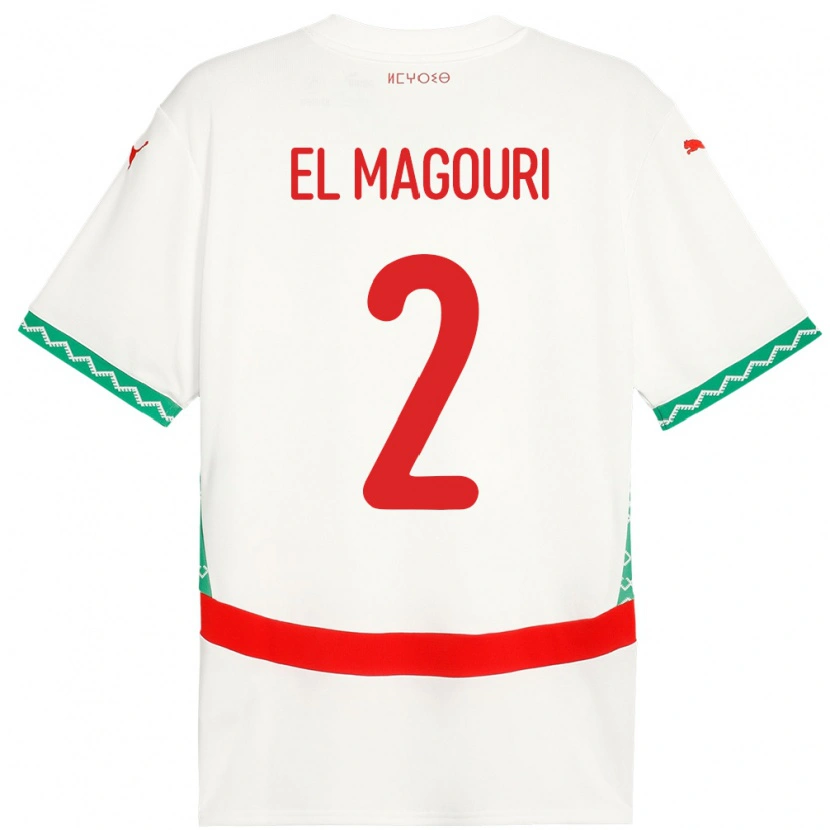 Danxen Mujer Camiseta Marruecos Anas El Magouri #2 Blanco 2ª Equipación 24-26 La Camisa México