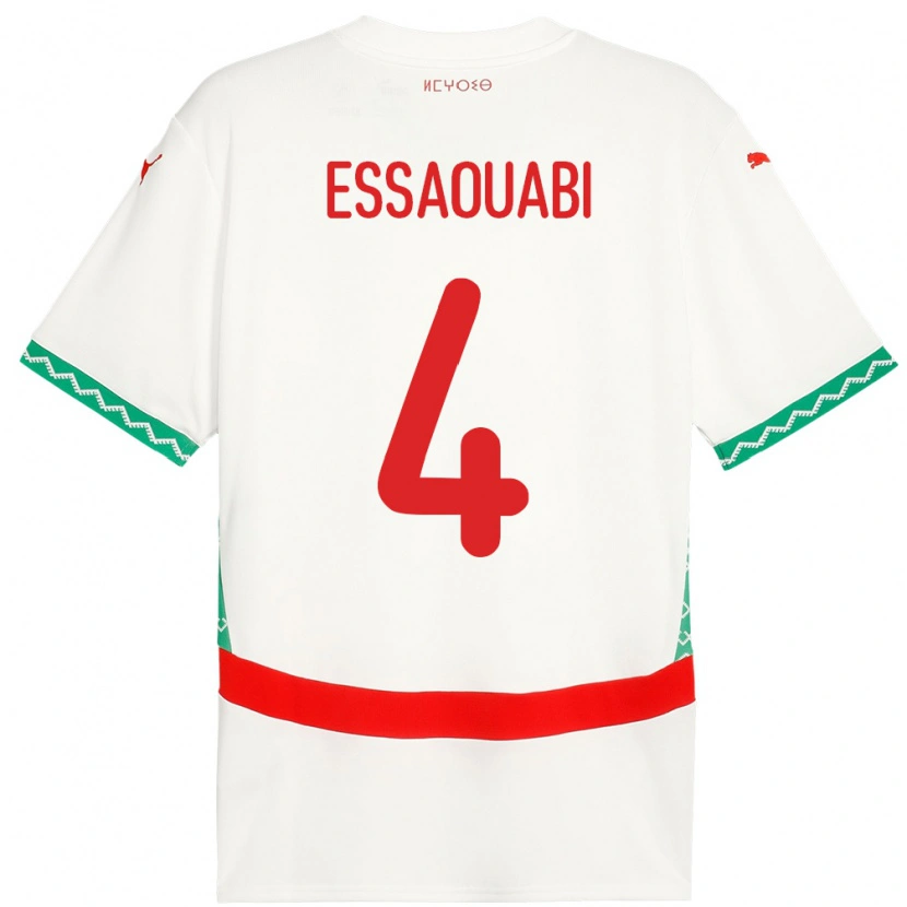 Danxen Mujer Camiseta Marruecos Hatim Essaouabi #4 Blanco 2ª Equipación 24-26 La Camisa México