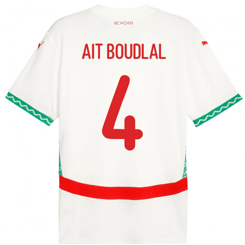 Danxen Mujer Camiseta Marruecos Abdelhamid Ait Boudlal #4 Blanco 2ª Equipación 24-26 La Camisa México