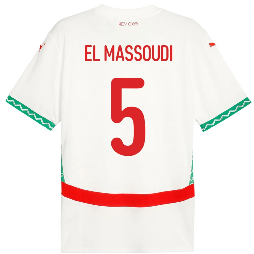 Danxen Mujer Camiseta Marruecos Nassim El Massoudi #5 Blanco 2ª Equipación 24-26 La Camisa México