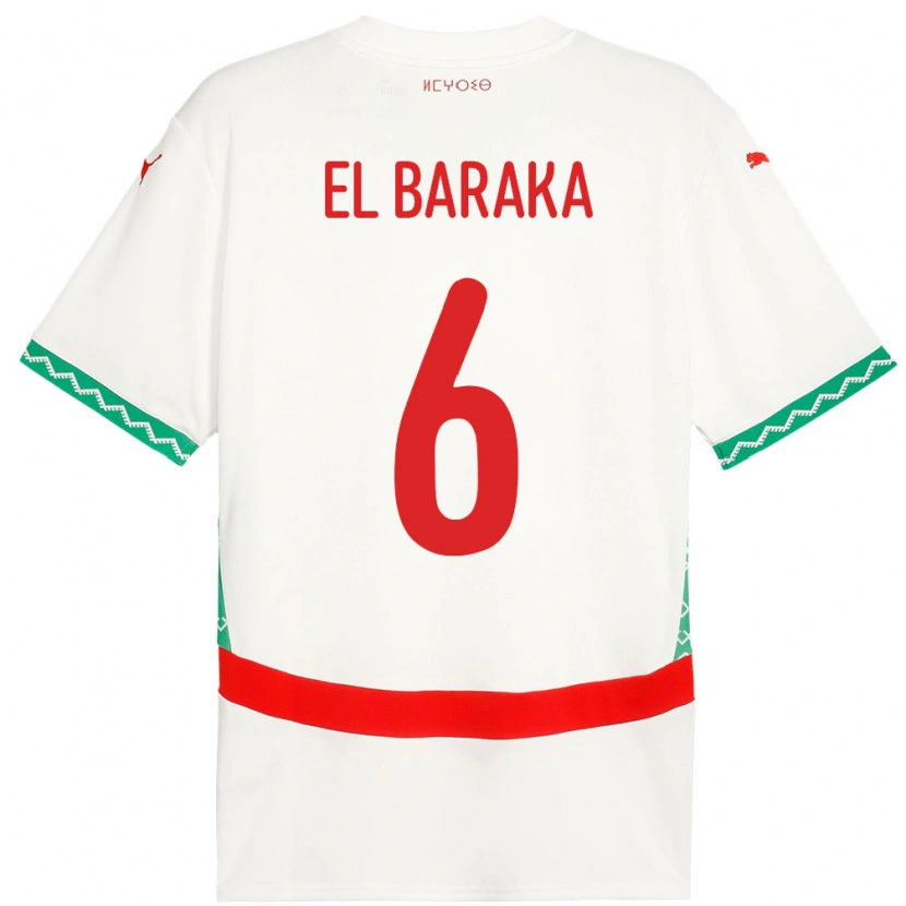 Danxen Mujer Camiseta Marruecos Jibril El Baraka #6 Blanco 2ª Equipación 24-26 La Camisa México