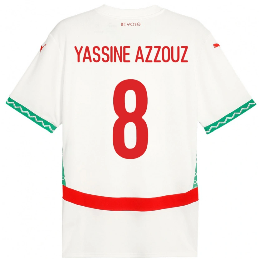 Danxen Mujer Camiseta Marruecos Mohamed Yassine Azzouz #8 Blanco 2ª Equipación 24-26 La Camisa México