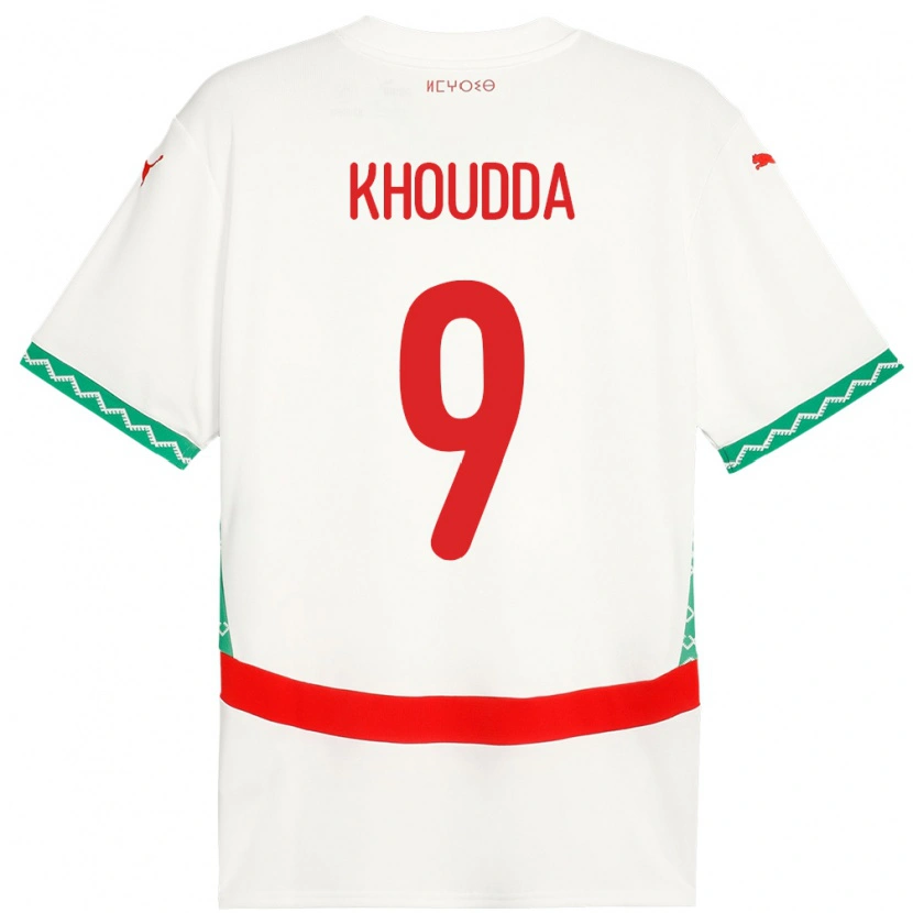 Danxen Mujer Camiseta Marruecos Youssef Khoudda #9 Blanco 2ª Equipación 24-26 La Camisa México