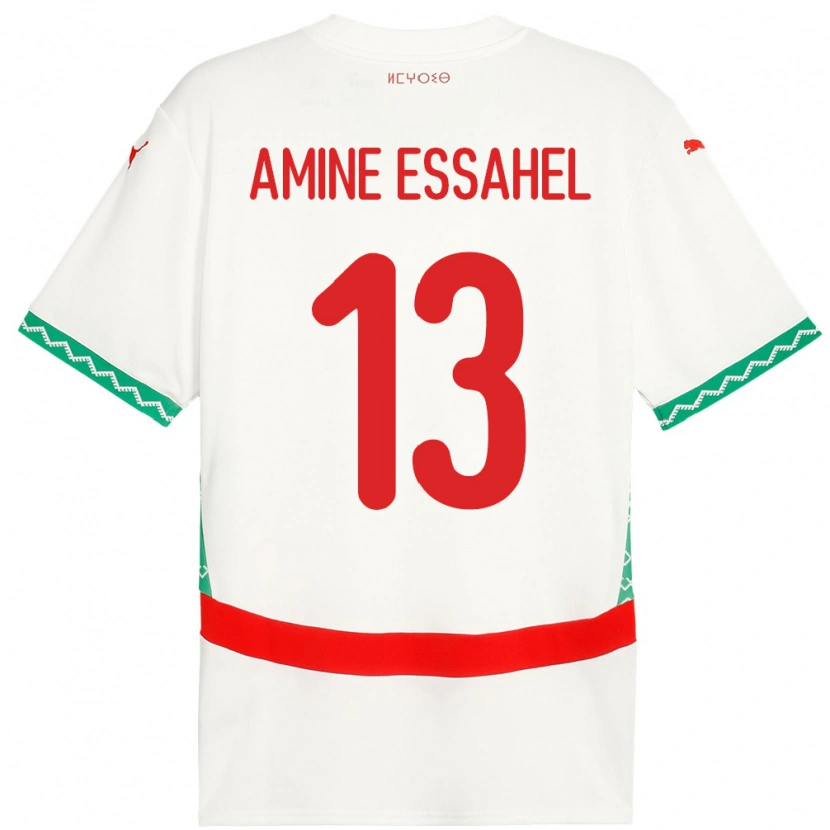 Danxen Mujer Camiseta Marruecos Mohamed Amine Essahel #13 Blanco 2ª Equipación 24-26 La Camisa México