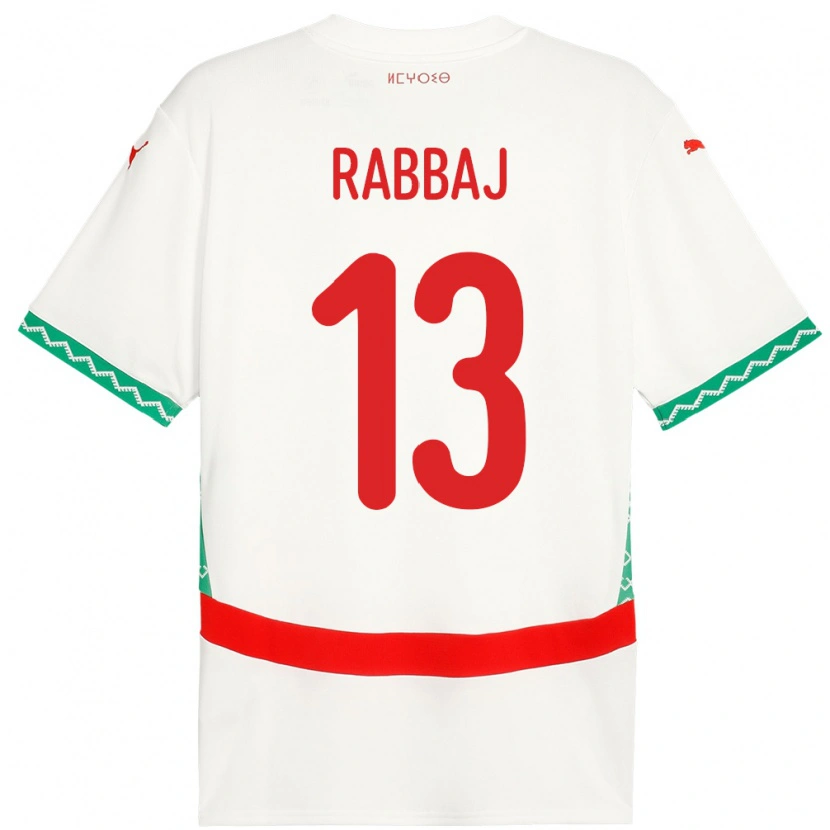 Danxen Mujer Camiseta Marruecos Yusuf Rabbaj #13 Blanco 2ª Equipación 24-26 La Camisa México