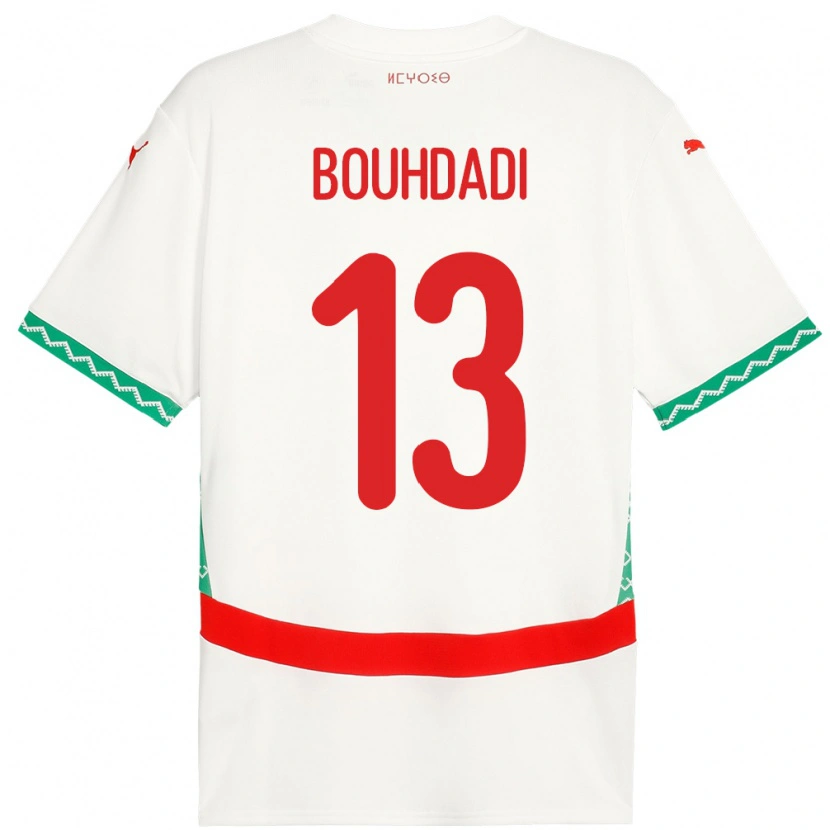 Danxen Mujer Camiseta Marruecos Adam Bouhdadi #13 Blanco 2ª Equipación 24-26 La Camisa México