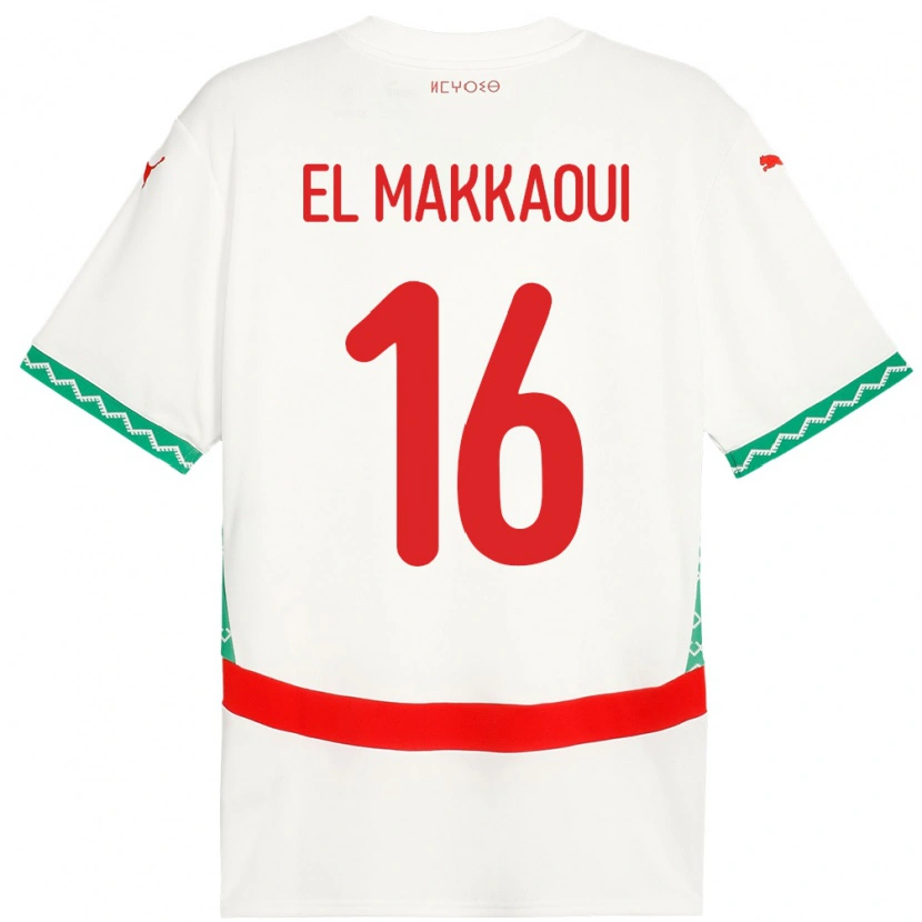 Danxen Mujer Camiseta Marruecos Anas El Makkaoui #16 Blanco 2ª Equipación 24-26 La Camisa México