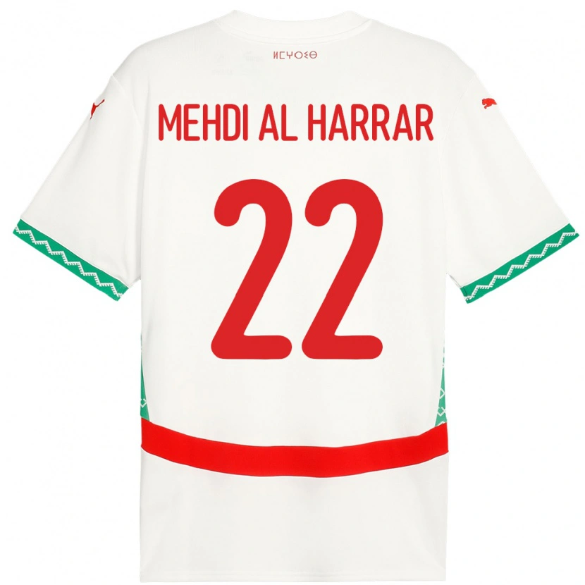 Danxen Mujer Camiseta Marruecos El Mehdi Al Harrar #22 Blanco 2ª Equipación 24-26 La Camisa México