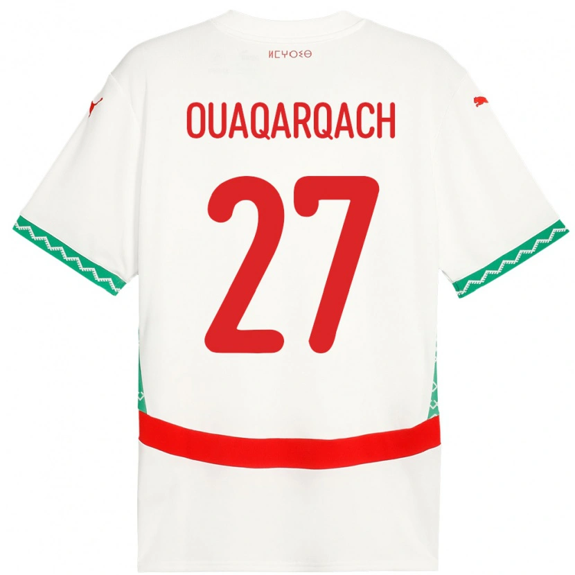 Danxen Mujer Camiseta Marruecos Abdelkader Ouaqarqach #27 Blanco 2ª Equipación 24-26 La Camisa México