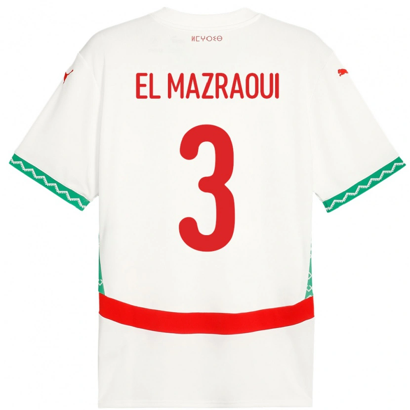 Danxen Mujer Camiseta Marruecos Noussair El Mazraoui #3 Blanco 2ª Equipación 24-26 La Camisa México