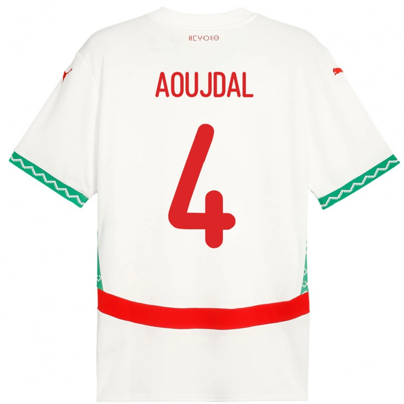 Danxen Mujer Camiseta Marruecos Youssef Aoujdal #4 Blanco 2ª Equipación 24-26 La Camisa México