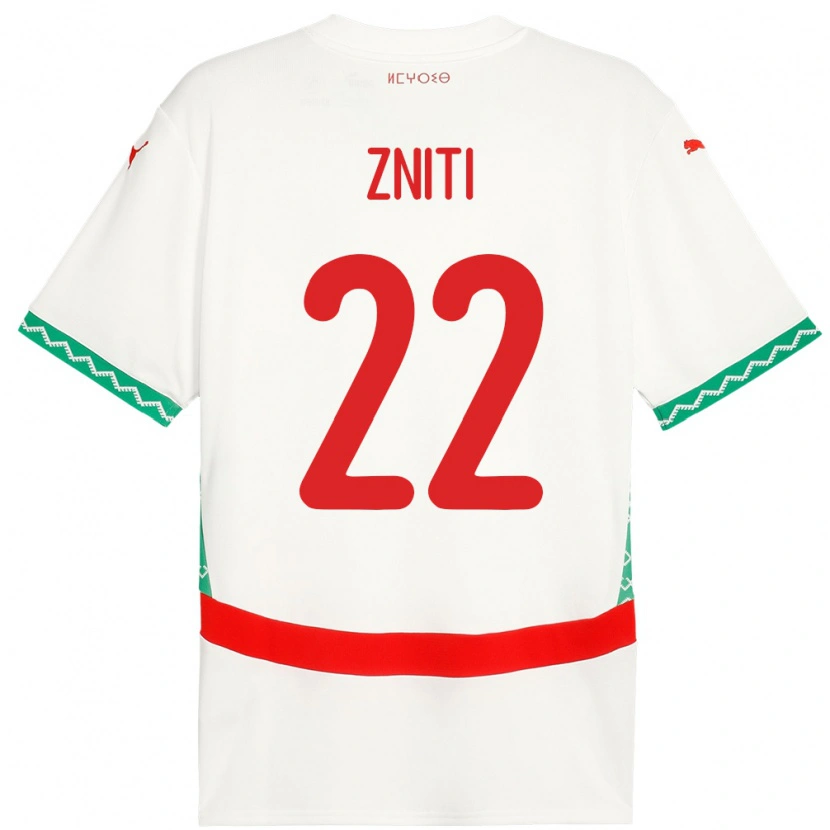 Danxen Mujer Camiseta Marruecos Anas Zniti #22 Blanco 2ª Equipación 24-26 La Camisa México