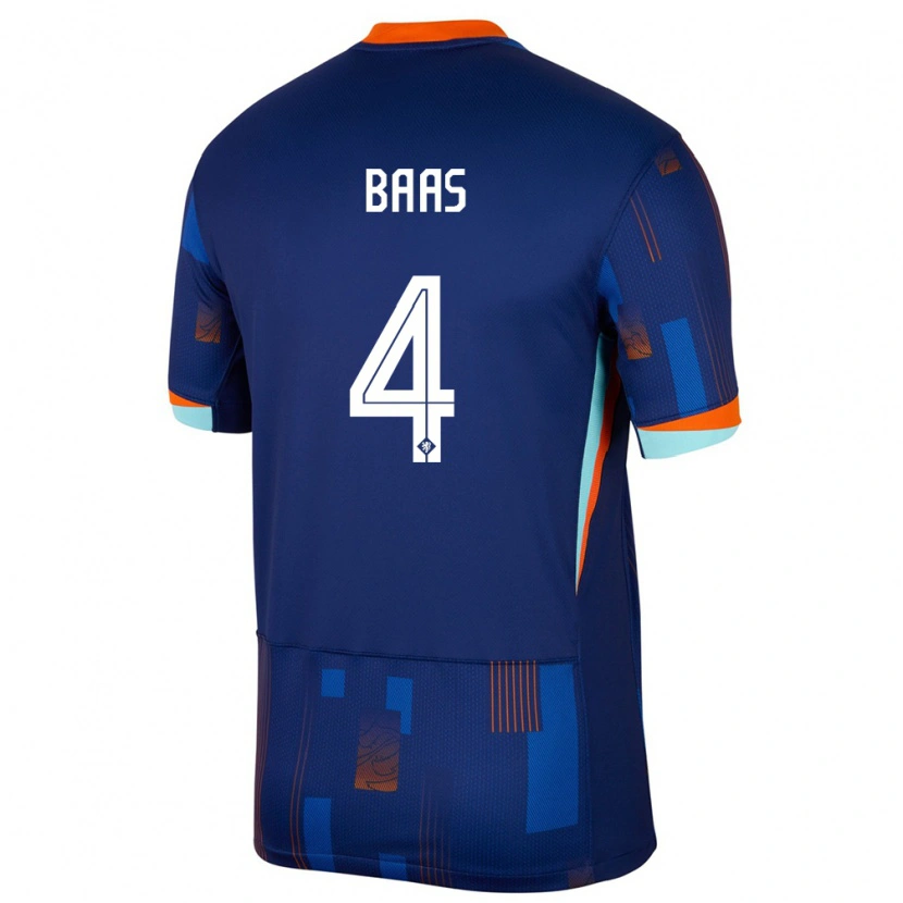 Danxen Mujer Camiseta Países Bajos Youri Baas #4 Azul 2ª Equipación 24-26 La Camisa México