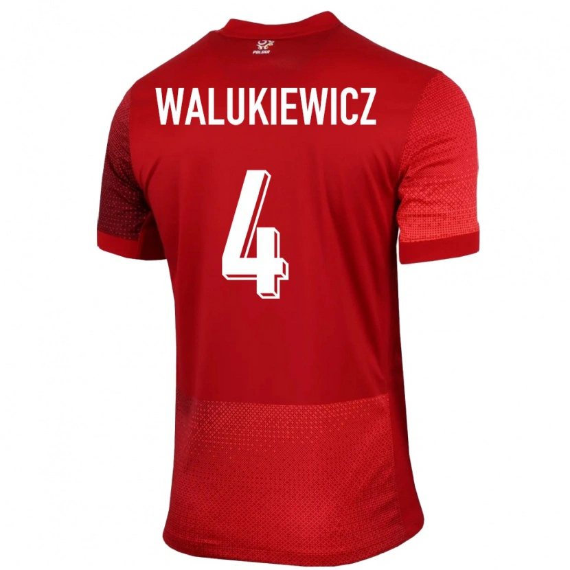 Danxen Mujer Camiseta Polonia Sebastian Walukiewicz #4 Rojo 2ª Equipación 24-26 La Camisa México