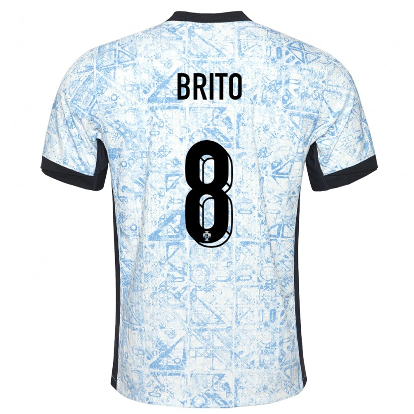 Danxen Mujer Camiseta Portugal João Brito #8 Crema Azul 2ª Equipación 24-26 La Camisa México