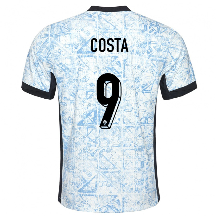 Danxen Mujer Camiseta Portugal Manuel Costa #9 Crema Azul 2ª Equipación 24-26 La Camisa México