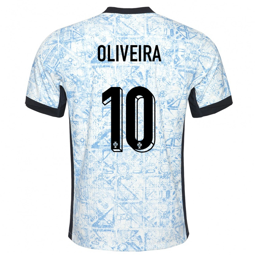 Danxen Mujer Camiseta Portugal André Oliveira #10 Crema Azul 2ª Equipación 24-26 La Camisa México