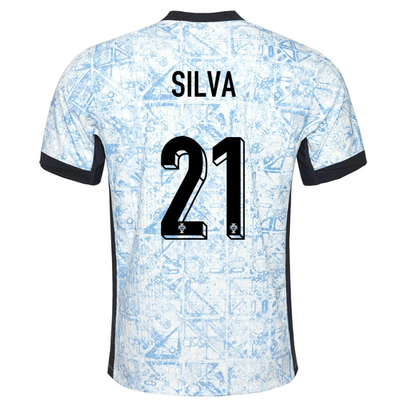 Danxen Mujer Camiseta Portugal Gabriel Silva #21 Crema Azul 2ª Equipación 24-26 La Camisa México