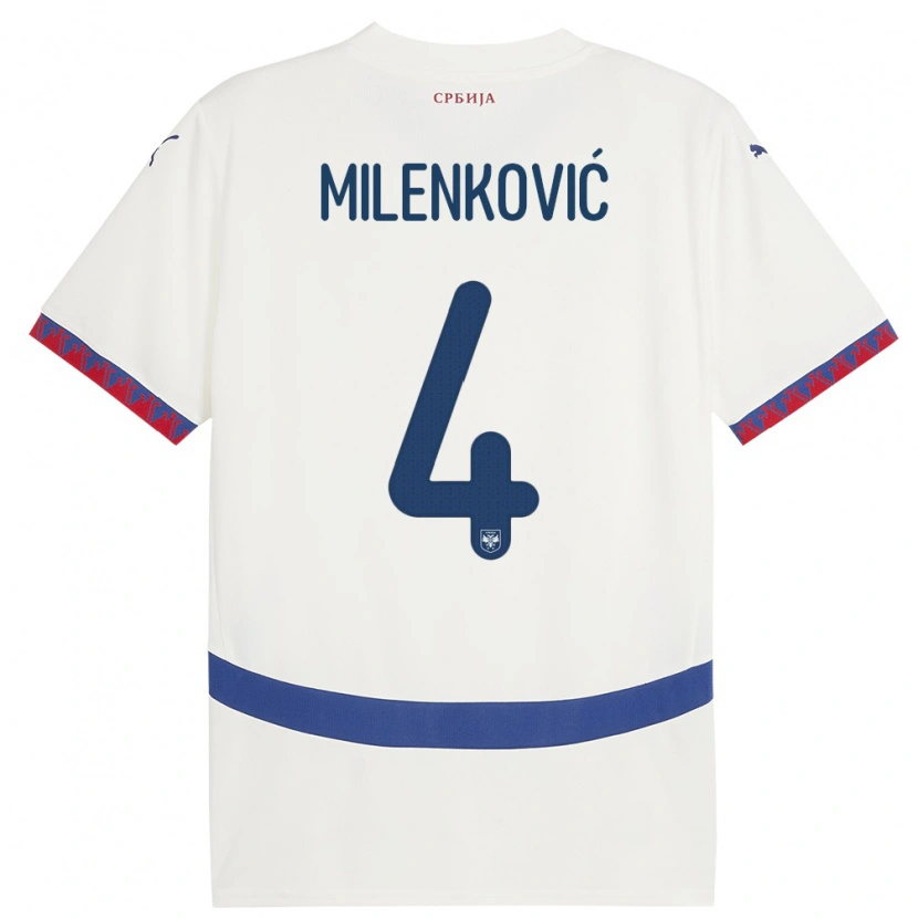 Danxen Mujer Camiseta Serbia Nikola Milenković #4 Blanco 2ª Equipación 24-26 La Camisa México
