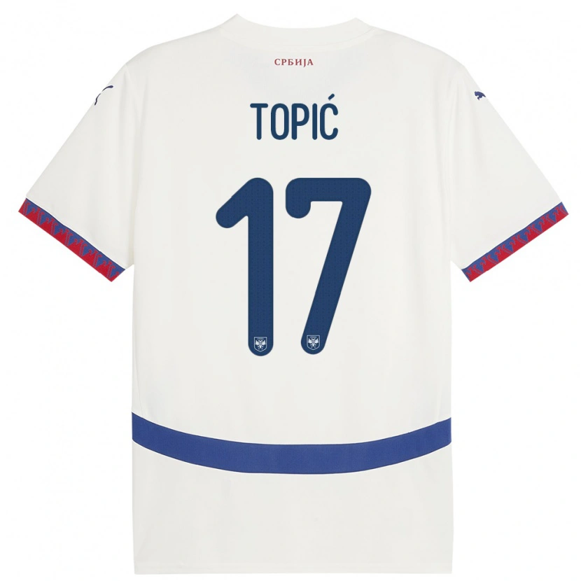 Danxen Mujer Camiseta Serbia Mirko Topić #17 Blanco 2ª Equipación 24-26 La Camisa México