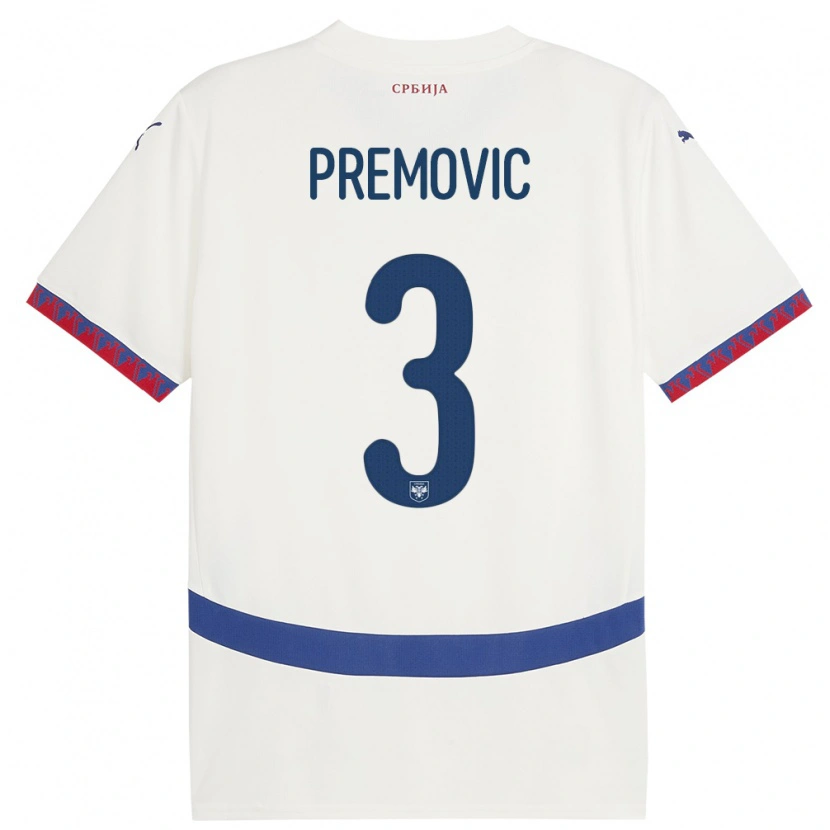 Danxen Mujer Camiseta Serbia Relja Premovic #3 Blanco 2ª Equipación 24-26 La Camisa México