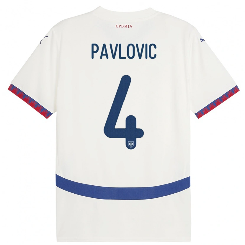 Danxen Mujer Camiseta Serbia Andrej Pavlovic #4 Blanco 2ª Equipación 24-26 La Camisa México