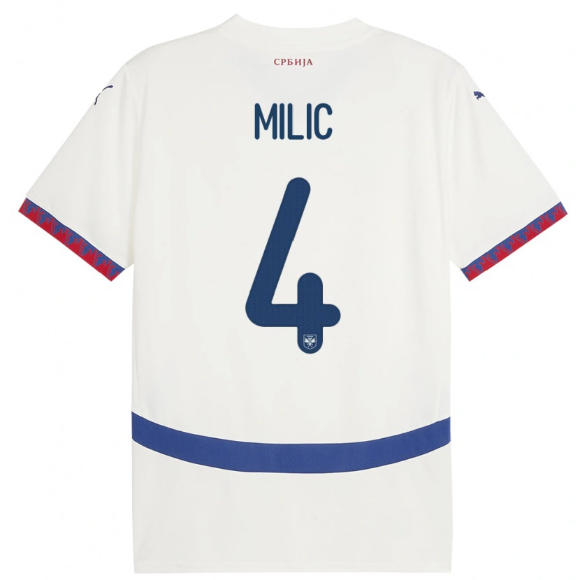 Danxen Mujer Camiseta Serbia Lazar Milic #4 Blanco 2ª Equipación 24-26 La Camisa México