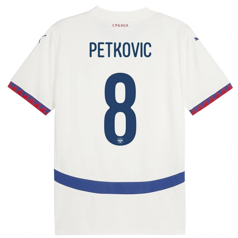 Danxen Mujer Camiseta Serbia Mihajlo Petkovic #8 Blanco 2ª Equipación 24-26 La Camisa México