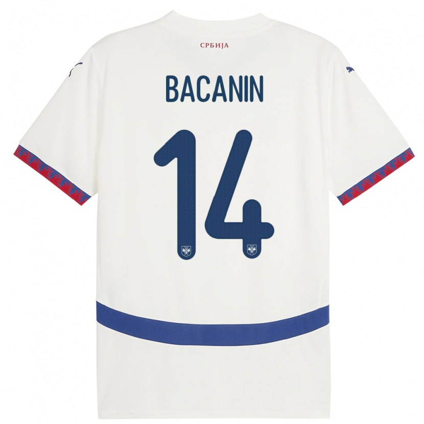 Danxen Mujer Camiseta Serbia Andrej Bacanin #14 Blanco 2ª Equipación 24-26 La Camisa México