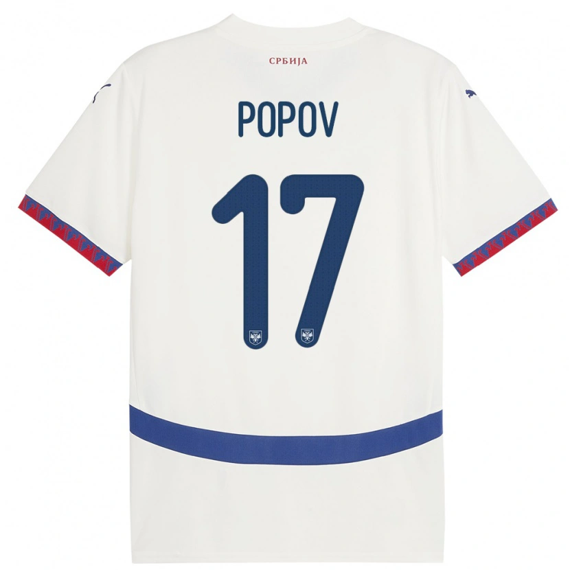 Danxen Mujer Camiseta Serbia Andrej Popov #17 Blanco 2ª Equipación 24-26 La Camisa México