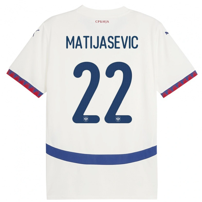 Danxen Mujer Camiseta Serbia Filip Matijasevic #22 Blanco 2ª Equipación 24-26 La Camisa México