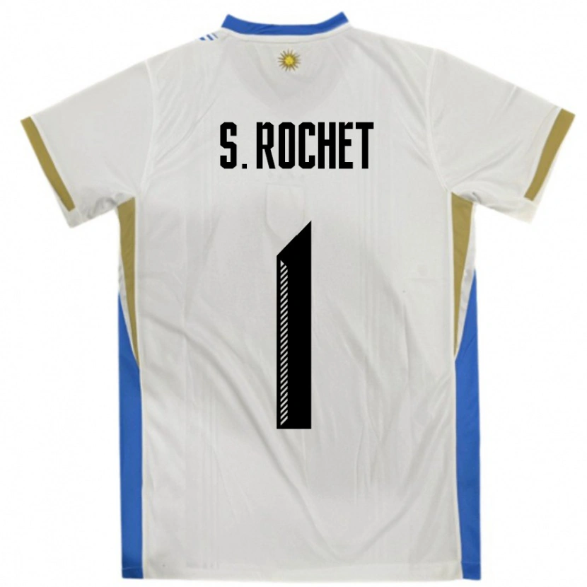 Danxen Mujer Camiseta Uruguay Sergio Rochet #1 Blanco Azul 2ª Equipación 24-26 La Camisa México