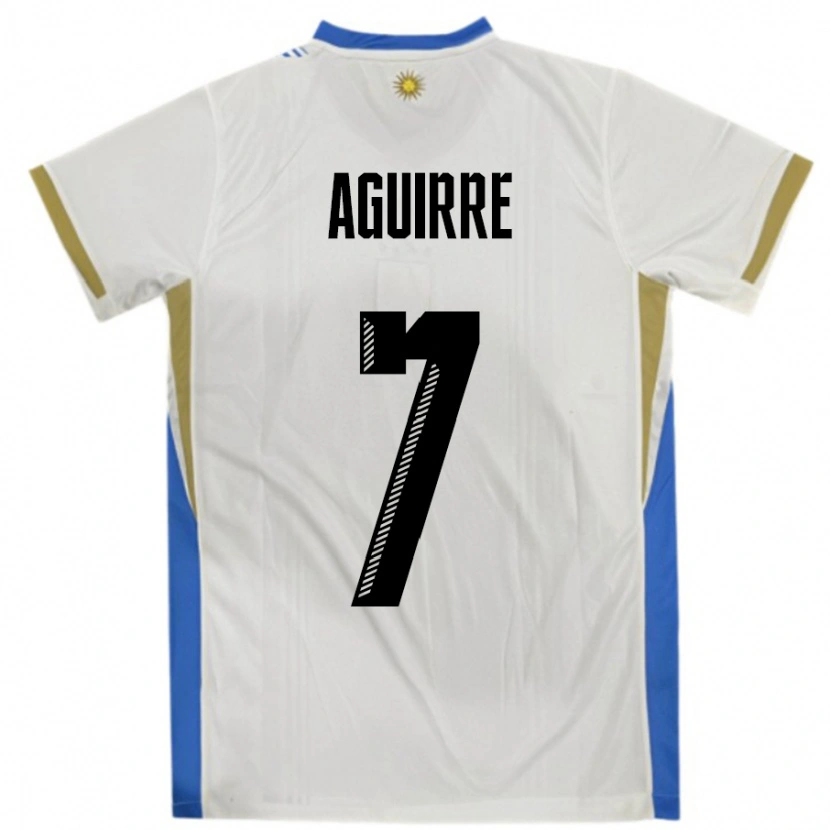 Danxen Mujer Camiseta Uruguay Rodrigo Aguirre #7 Blanco Azul 2ª Equipación 24-26 La Camisa México
