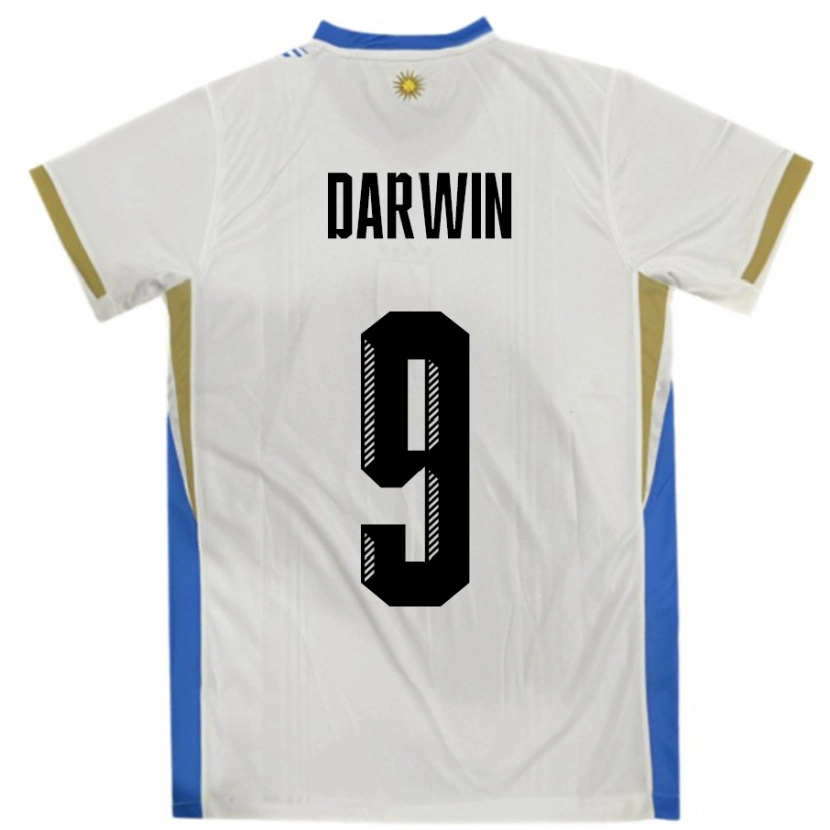 Danxen Mujer Camiseta Uruguay Darwin Núñez #9 Blanco Azul 2ª Equipación 24-26 La Camisa México