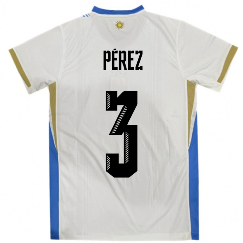 Danxen Mujer Camiseta Uruguay Nicolás Pérez #3 Blanco Azul 2ª Equipación 24-26 La Camisa México
