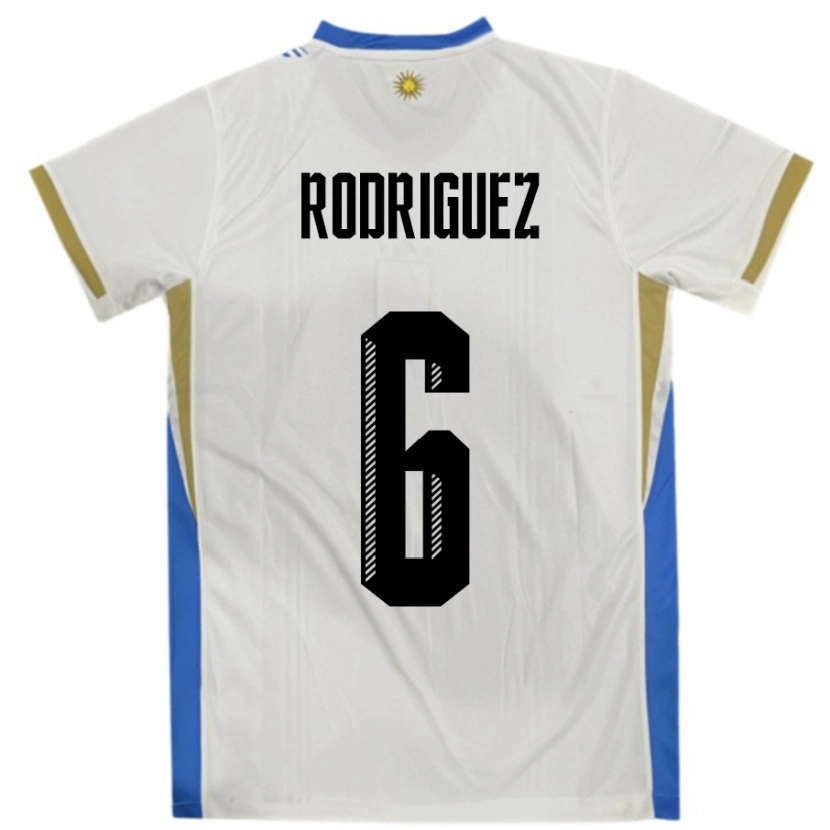 Danxen Mujer Camiseta Uruguay Valentín Rodríguez #6 Blanco Azul 2ª Equipación 24-26 La Camisa México