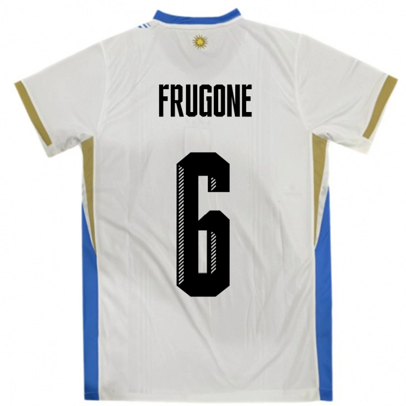 Danxen Mujer Camiseta Uruguay Axel Frugone #6 Blanco Azul 2ª Equipación 24-26 La Camisa México