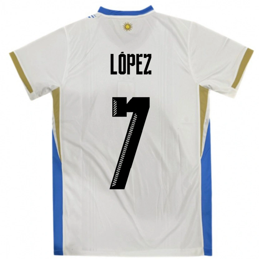 Danxen Mujer Camiseta Uruguay Nahuel López #7 Blanco Azul 2ª Equipación 24-26 La Camisa México