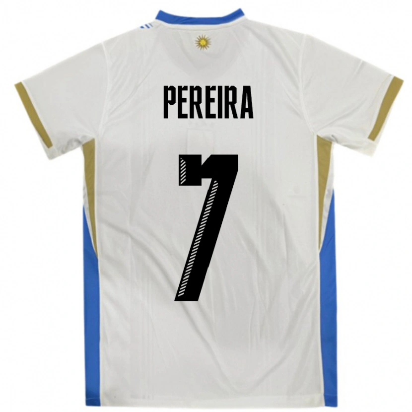 Danxen Mujer Camiseta Uruguay Bruno Pereira #7 Blanco Azul 2ª Equipación 24-26 La Camisa México