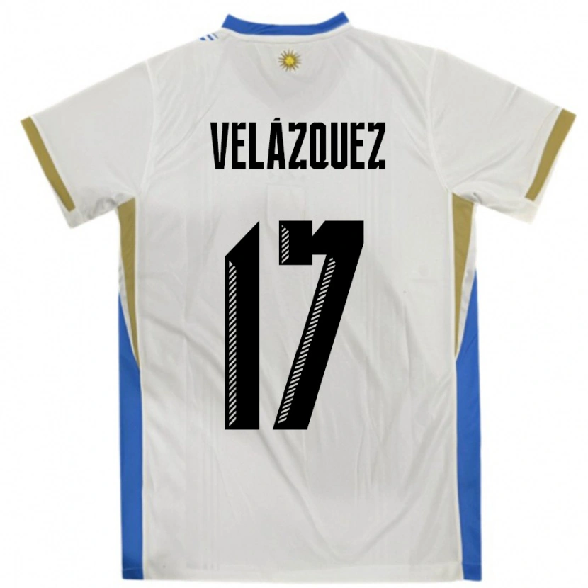 Danxen Mujer Camiseta Uruguay Ezequiel Velázquez #17 Blanco Azul 2ª Equipación 24-26 La Camisa México