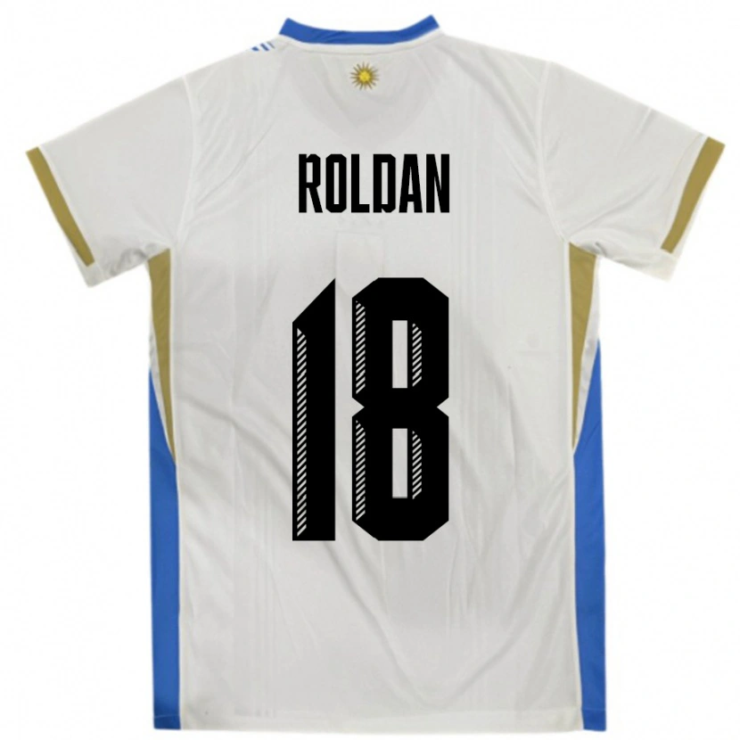 Danxen Mujer Camiseta Uruguay Thiago Roldan #18 Blanco Azul 2ª Equipación 24-26 La Camisa México