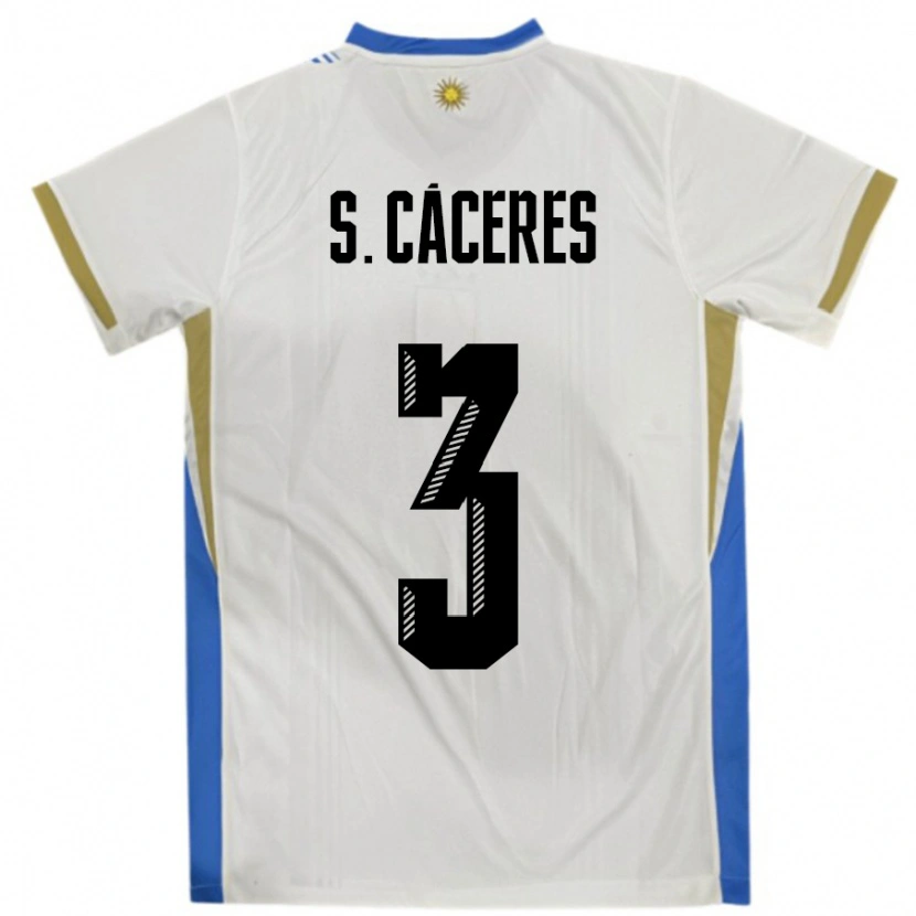 Danxen Mujer Camiseta Uruguay Sebastian Caceres #3 Blanco Azul 2ª Equipación 24-26 La Camisa México