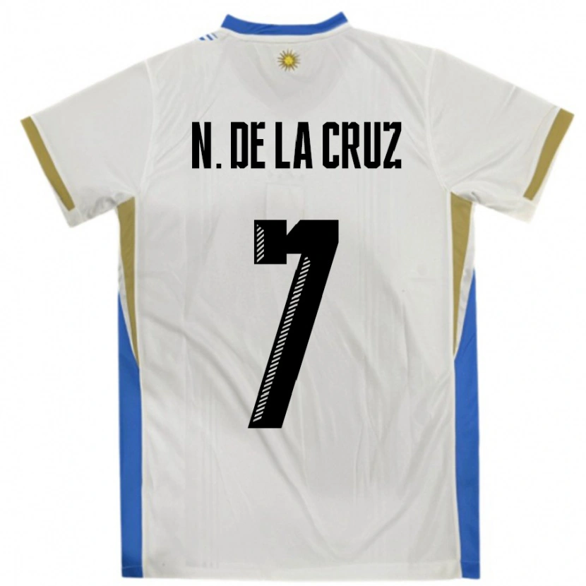 Danxen Mujer Camiseta Uruguay Nicolas De La Cruz #7 Blanco Azul 2ª Equipación 24-26 La Camisa México