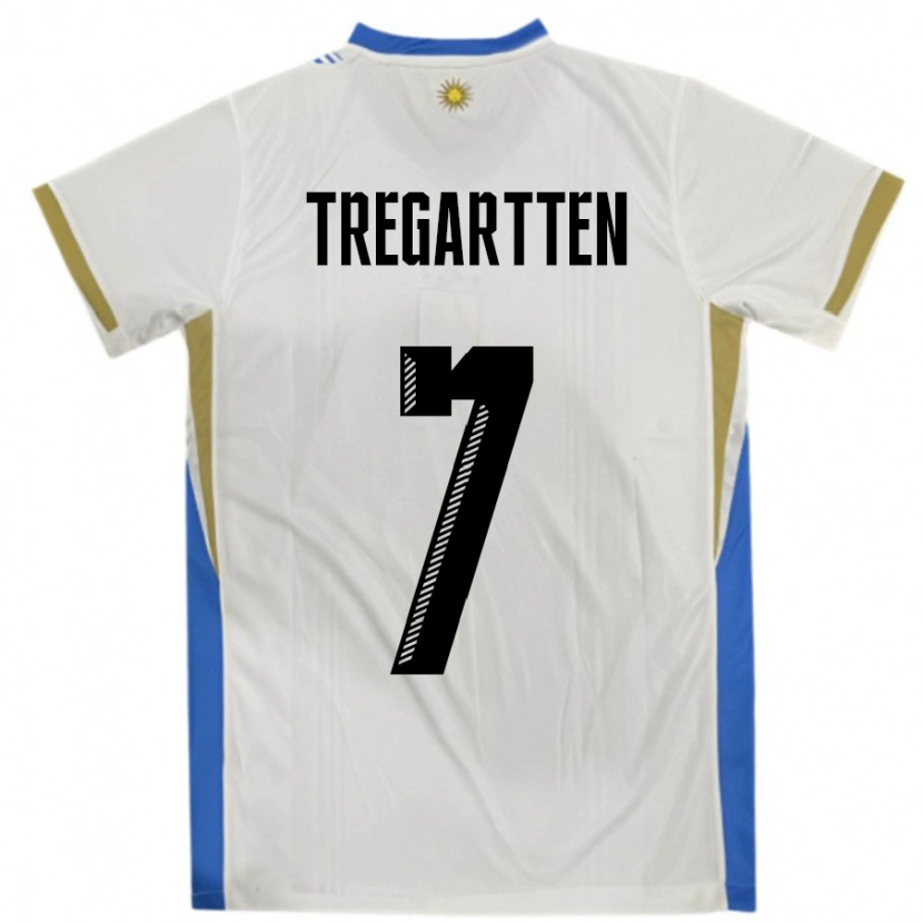 Danxen Mujer Camiseta Uruguay Stephanie Tregartten #7 Blanco Azul 2ª Equipación 24-26 La Camisa México