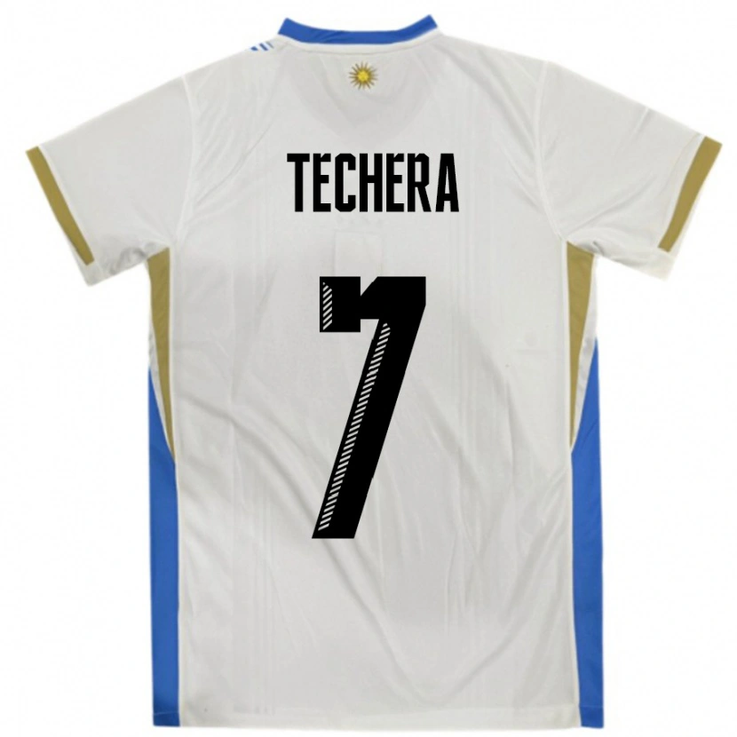Danxen Mujer Camiseta Uruguay Facundo Techera #7 Blanco Azul 2ª Equipación 24-26 La Camisa México