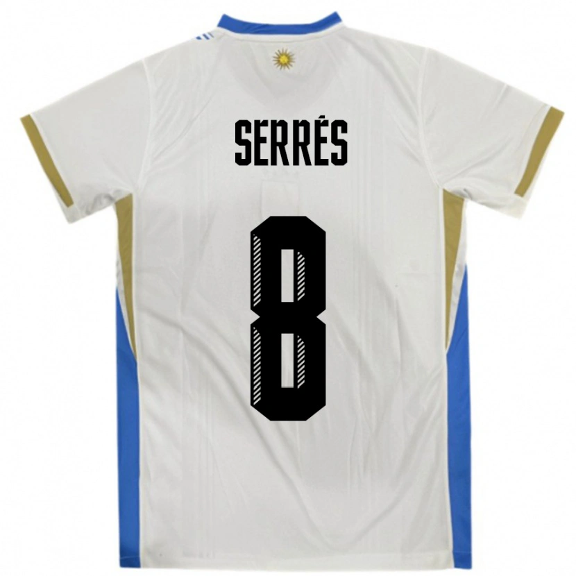 Danxen Mujer Camiseta Uruguay Felipe Serres #8 Blanco Azul 2ª Equipación 24-26 La Camisa México