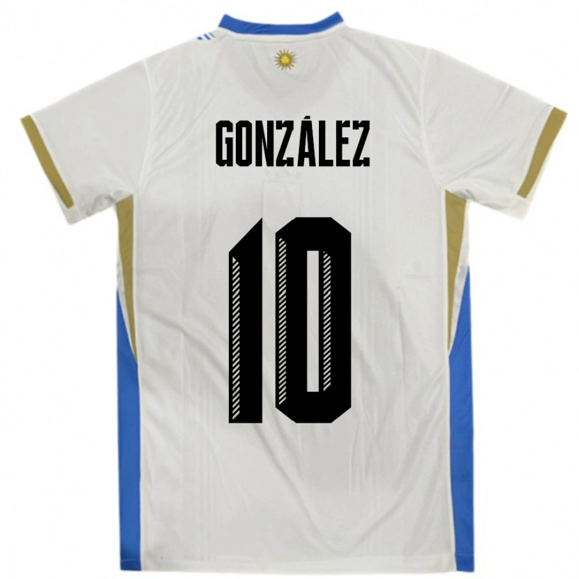 Danxen Mujer Camiseta Uruguay Franco Gonzalez #10 Blanco Azul 2ª Equipación 24-26 La Camisa México