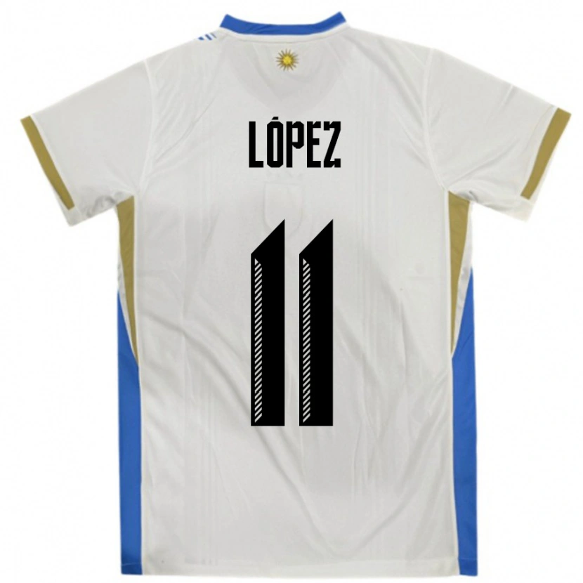 Danxen Mujer Camiseta Uruguay Guillermo Lopez #11 Blanco Azul 2ª Equipación 24-26 La Camisa México